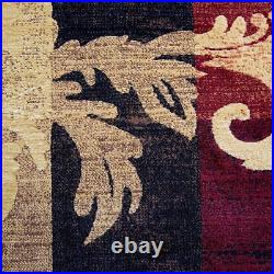 8 x 10 feet Modern Area Rug Soft Plush Abstract Carved Leaves Pattern Red/Brown
