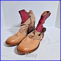 AS 98 Sundance Boots Woman Size 38 or 8 US Topaz Patchwork Leather Buckle Detail