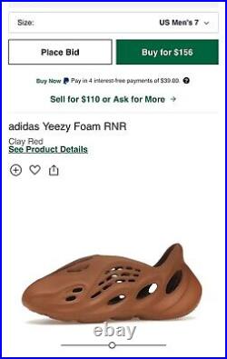 Adidas Yeezy Foam Runner Sneaker in Clay Red HP5335 Adult Size 7