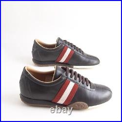 Bally Free Low Top Sneakers Brown Leather Red Stripe Womens Size US 8.5 EU 39