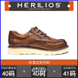 Casual Leather Shoes Men Platform Outdoor Round Toe Lace Up Low Tops Dress Shoes
