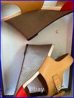 Chie Mihara Leather Wedge Sandals In Red Beige Brown Low Heel 41 10-10.5 Spain