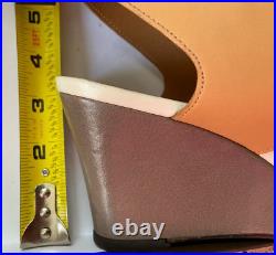 Chie Mihara Leather Wedge Sandals In Red Beige Brown Low Heel 41 10-10.5 Spain