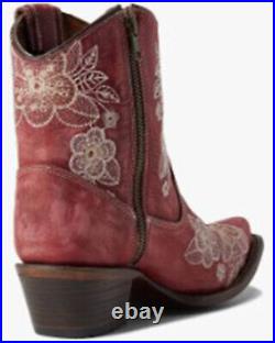 Corral Women's Flowered Embroidery Ankle Western Booties Snip Toe Red/brown 7