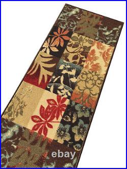 Custom Size Stair Hallway Runner Rug Rubber Back Non Skid Brown Floral Boxes