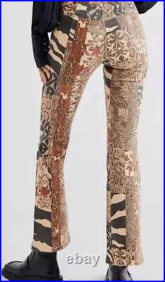 Free People Jett Low Rise Printed Flare Jeans Floral Zebra Tan Black Red 29 NWT