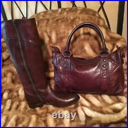 Frye Burgundy Leather Melissa Redwood Tab Riding Boots Knee High Sz 9 Mexico