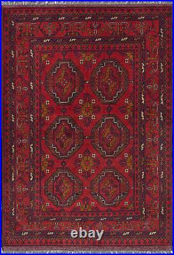 Hand-Knotted Area Rug 3'5 x 4'10 Traditional Tribal Wool Carpet