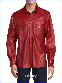 Leatheromantic Mens Leather Shirt Real Lambskin Soft Slim Fit Shirt