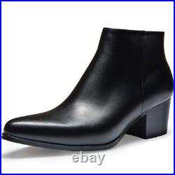 Mens Pointy Toe Side Zippers Ankle Boots Oxford Leather Cuban Heel Dress Shoes