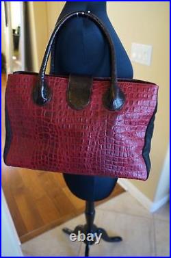 NEW B Low The Belt Diana Brown Red Croco Embossd Leather Handbag Purse $600+