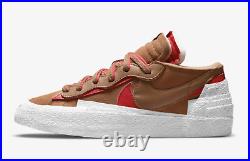 New Nike x Sacai Blazer Low British Tan University Red Shoes DD1877-200 Size 11