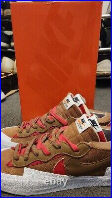 Nike Blazer Low x Sacai British Tan White Red Men's Size 10 DD1877-200 As New JP