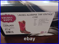 Nocona Alabama Crismson Tide Tan Vintage Cowhide Ladies Cowboy Boots 6.5 B NIB