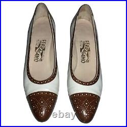 Pre-owned Ferragamo Women Leather Pump 8 AAA Cream Red Brown
