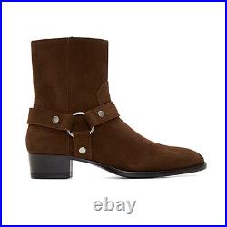 US Mens Real Suede Leather Chelsea Boots Low Heel Pointy Toe Zippers Ankle Boots