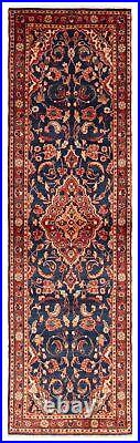 Vintage Bordered Hand-Knotted Carpet 2'11 x 10'2 Traditional Wool Rug