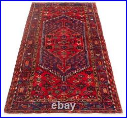 Vintage Bordered Hand-Knotted Carpet 4'6 x 9'3 Traditional Wool Rug