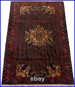 Vintage Hand-Knotted Area Rug 3'8 x 6'4 Traditional Wool Carpet