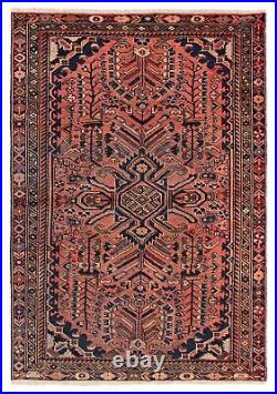 Vintage Hand-Knotted Area Rug 4'7 x 6'7 Traditional Wool Carpet