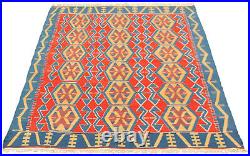 Vintage Kilim Rug 5'10 x 7'11 Traditional Wool Hand Woven Carpet