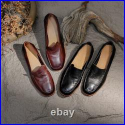 Womens Fall Real Leather Pull on Round Toe Low Block Heels Casual Shoes US 5-9